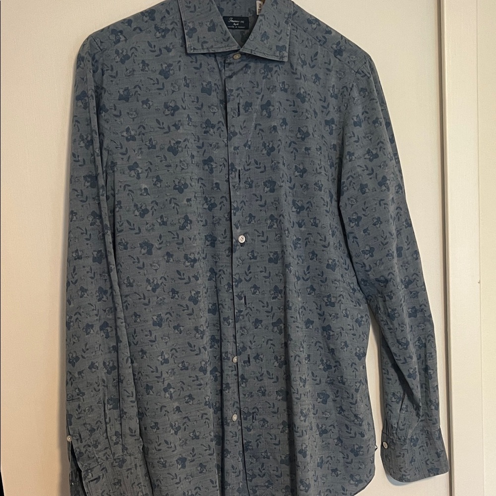 Finamore Men's Blue Patterned Shirt